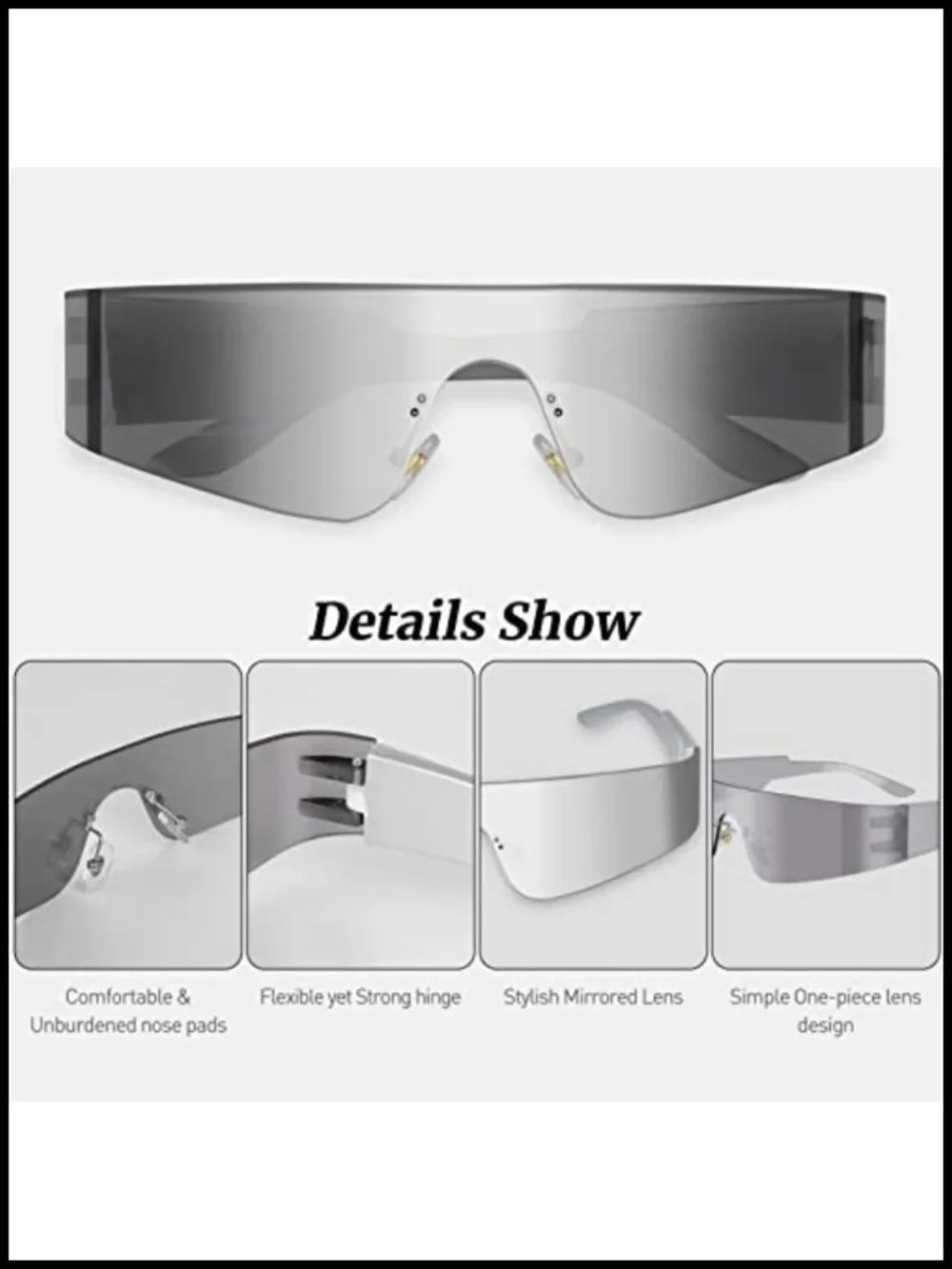 Futuristic Wrap Around Sunglasses Y2K Silver Rimless PC Frame